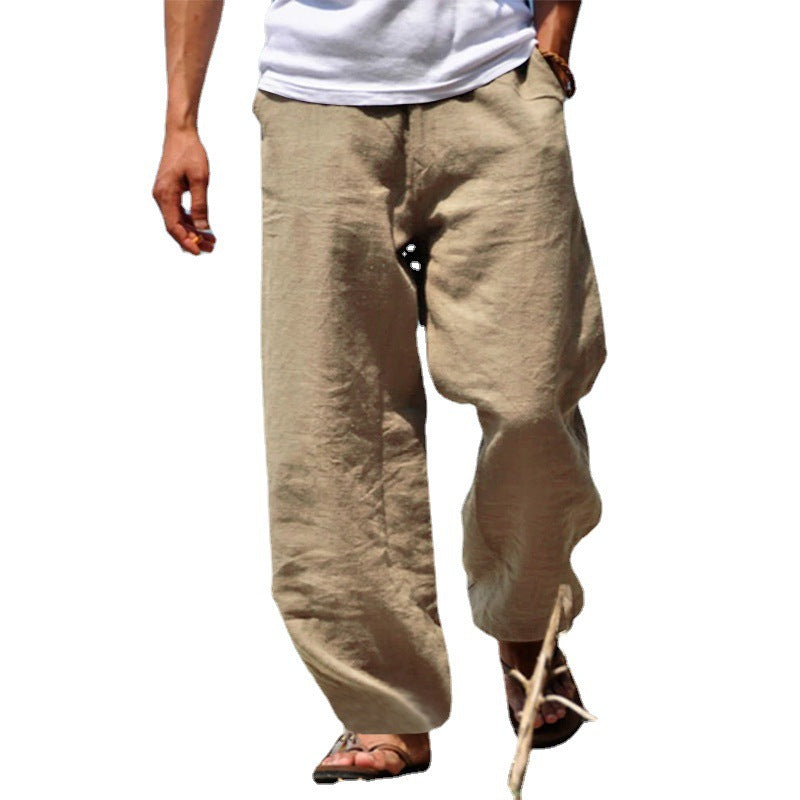 Herren lässige Leinenhose mit weitem Schnitt und elastischem Bund W&W Mode