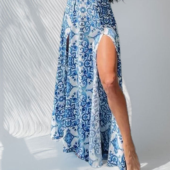 Damen Maxikleid mit seitlichem Schlitz und floralen Ornamenten W&W Mode