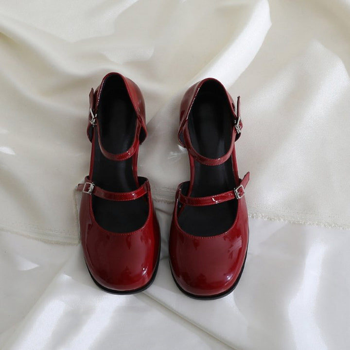 Damen-Mary-Jane-Schuhe mit Zier-Riemchen und Blockabsatz