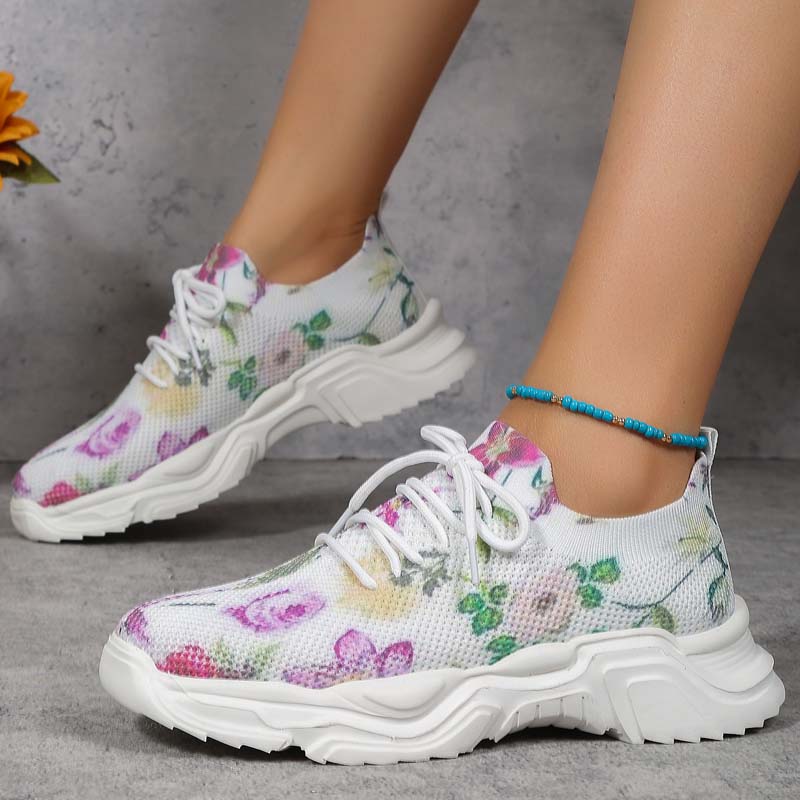 W&W Mode | Breite Sneaker Mit Blumenmuster Für Damen