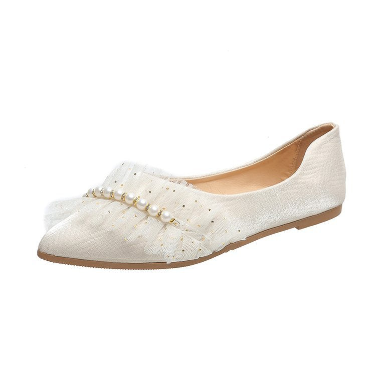Damen Ballerinas mit dekorativem Rüschen- und Perlenschmuck W&W Mode