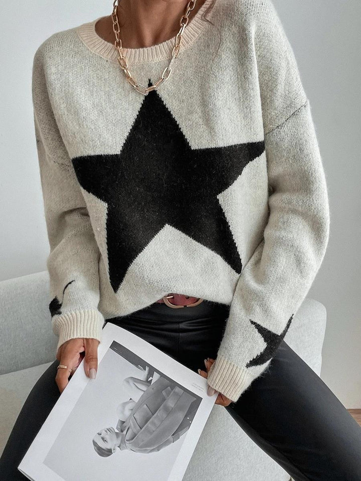 W&W Mode Big Stars Pullover Rundhals Sweatshirt