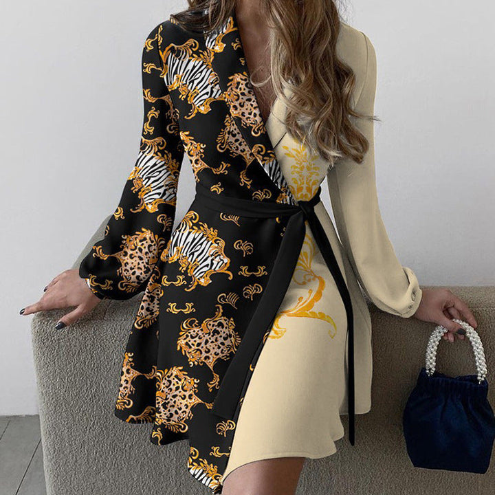 Damen Wickelkleid mit dekorativem Animal-Print und elegantem Gürtel W&W Mode