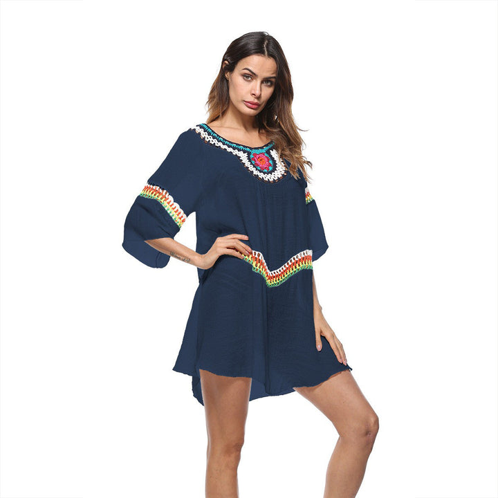 Damen Strandtunika mit bunten Stickereien und weiten Ärmeln W&W Mode