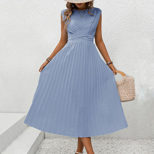 Damen Midi-Kleid mit eleganter Wickeloptik und wehendem Plissee W&W Mode