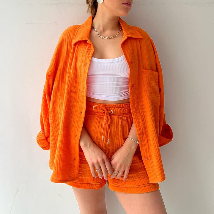 Damen lässiges Sommer-Outfit mit moderner Knopfleiste und elastischem Bund W&W Mode