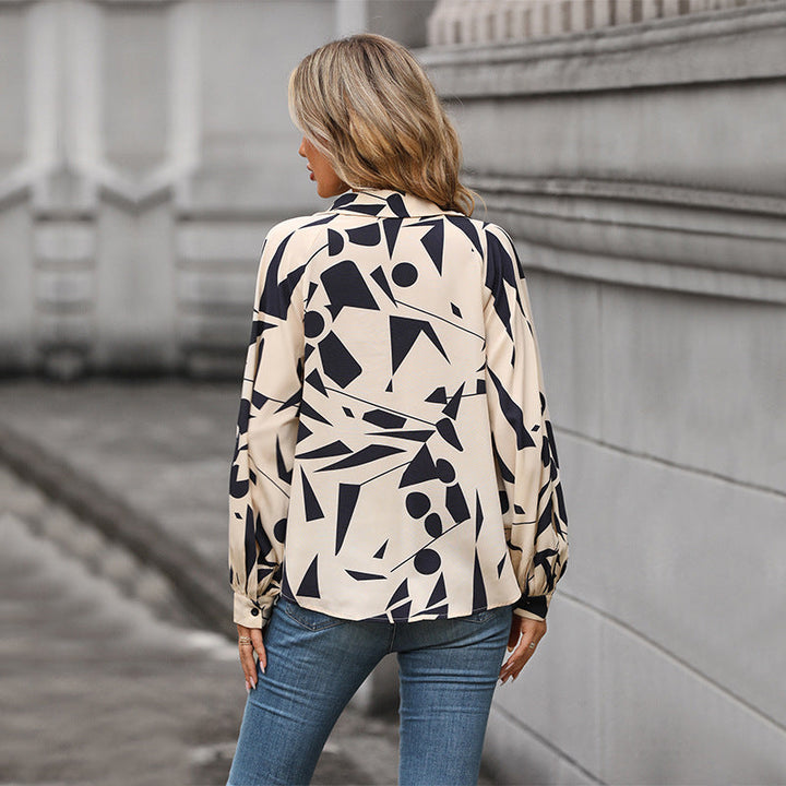 Damen Bluse mit auffälligem grafischem Design und voluminösen Ärmeln W&W Mode
