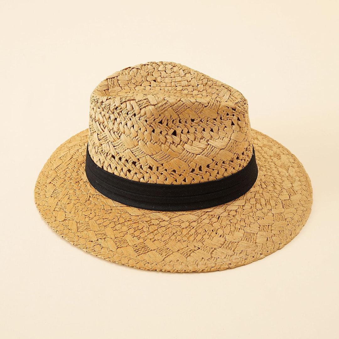 Damen Strohhut im klassischen Fedora-Stil mit breiter Krempe und elegantem Band W&W Mode