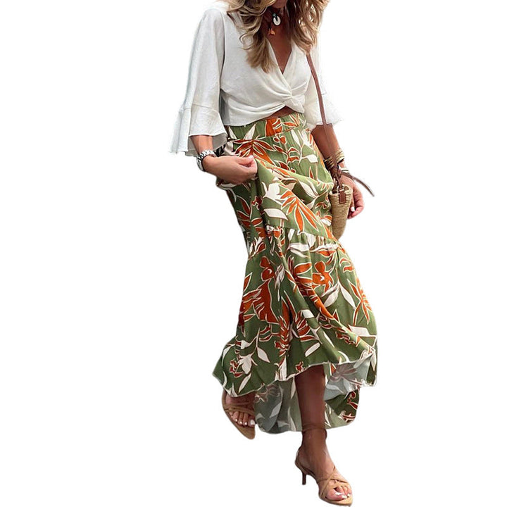 Damen Fließender Maxi-Rock mit floralem Design und asymmetrischem Saum W&W Mode