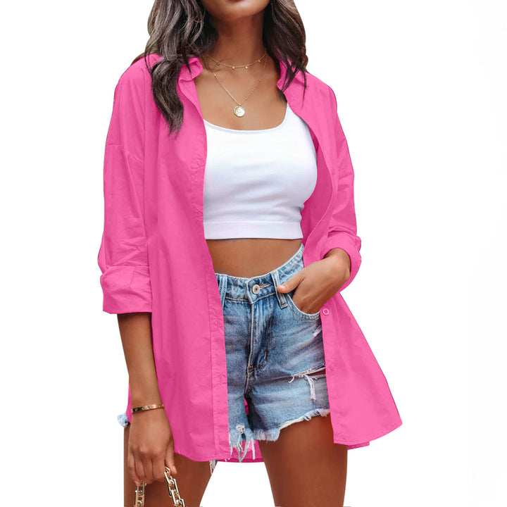 Damen lässige Leinenbluse mit langen Ärmeln und Knopfleiste W&W Mode