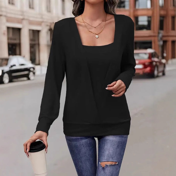 W&W Mode | Einfarbiger Quadrat-Hals-Pullover Locker Langarm Sweatshirt Tee