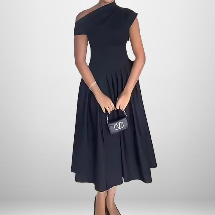 Damen Elegantes Maxi-Kleid mit asymmetrischem Ausschnitt und schwingendem Rock W&W Mode