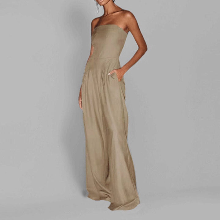 Damen Hochwertiger Jumpsuit mit schulterfreiem Design und weitem Bein W&W Mode