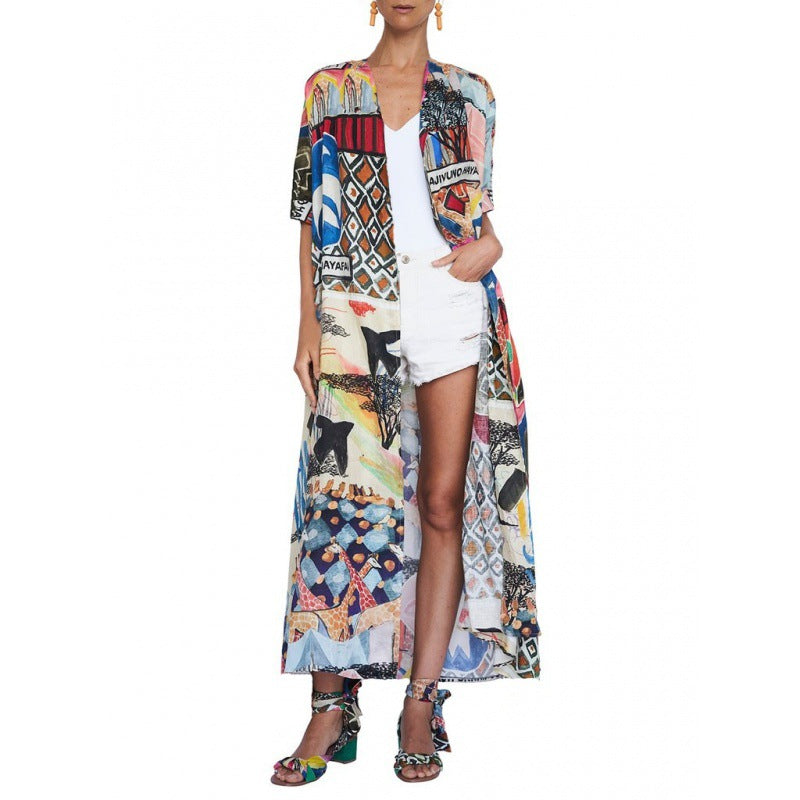 Damen Kimono-Überwurf mit buntem Patchwork-Design und leichtem Stoff W&W Mode