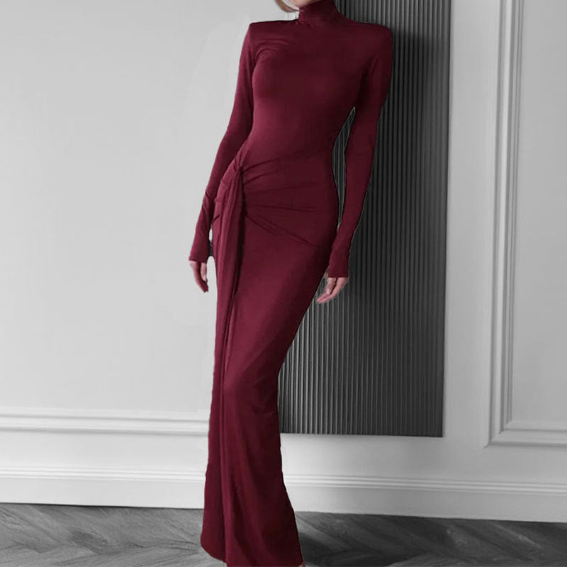 Damen Maxikleid mit hohem Stehkragen und asymmetrischem Schnitt W&W Mode