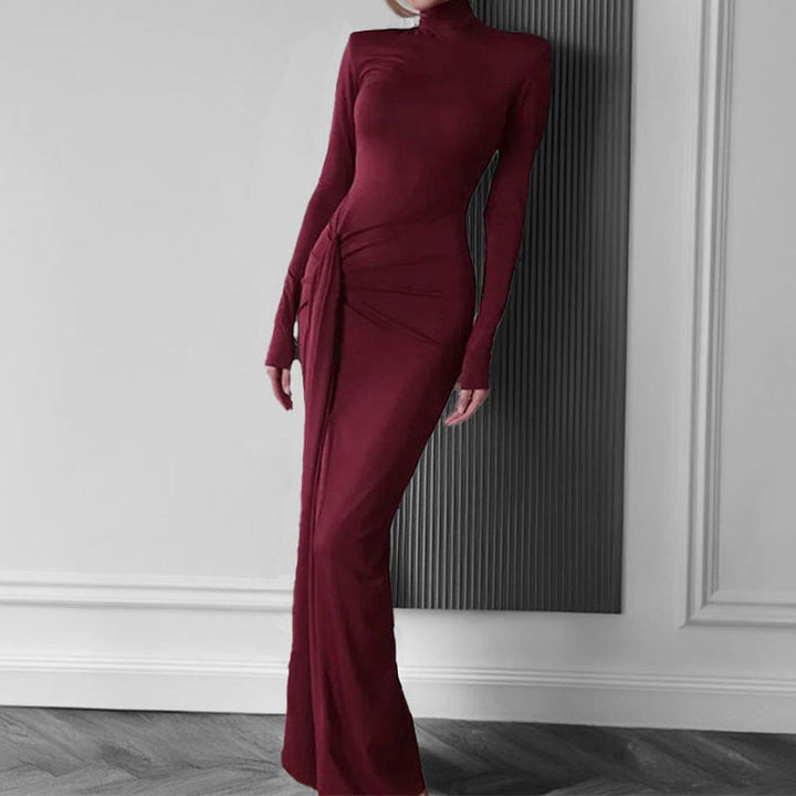 Damen Maxikleid mit hohem Stehkragen und asymmetrischem Schnitt W&W Mode