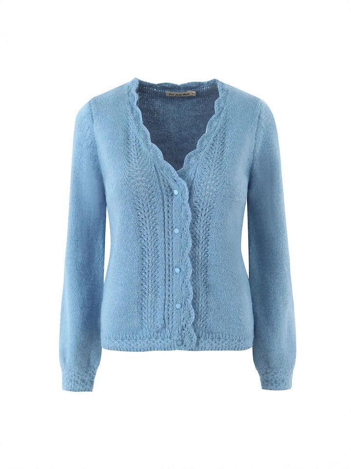 Damen elegante Strickjacke mit tiefem V-Ausschnitt und zarten Knöpfen W&W Mode