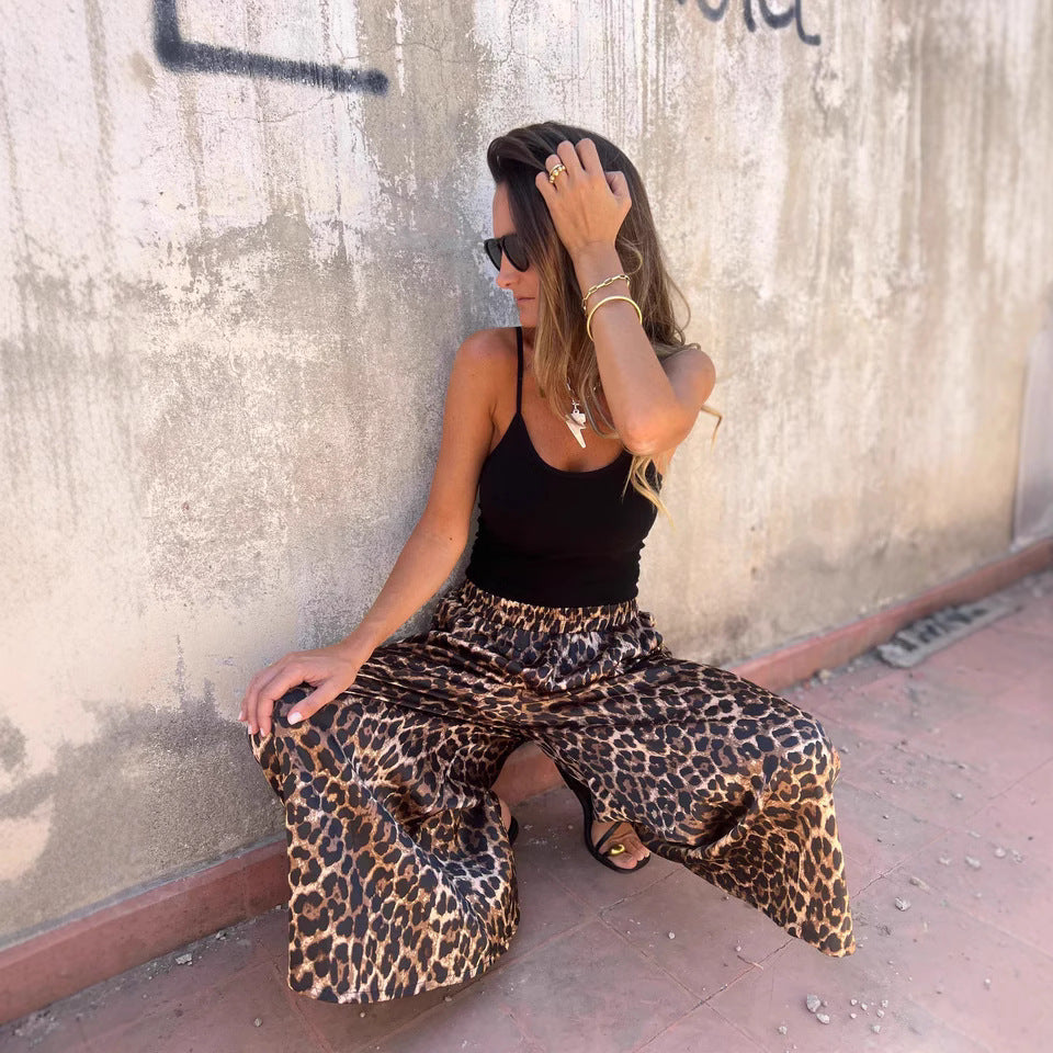 Damen weit geschnittene Palazzohose mit leopardenmuster W&W Mode