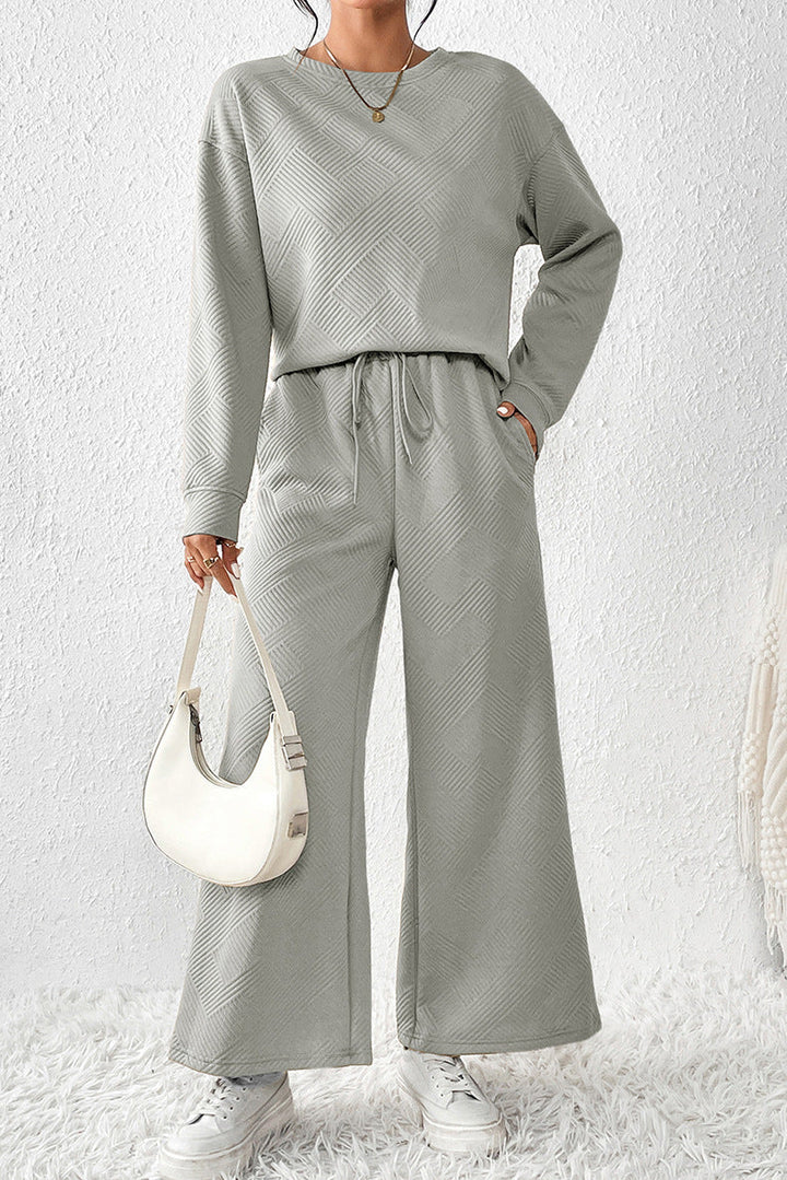 Damen gemütliches Lounge-Set mit strukturiertem Muster W&W Mode