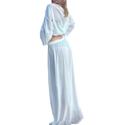 Damen luftiges Off-Shoulder Jumpsuit mit weiten Ärmeln und anpassbarem Bund W&W Mode