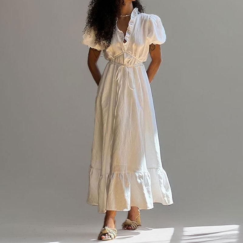 Damen Maxikleid mit luftiger Wickeloptik und dekorativem Rüschensaum W&W Mode