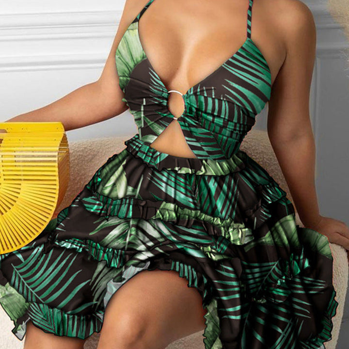 Damen Sommerkleid mit tiefem Ausschnitt und Rüschendetails W&W Mode