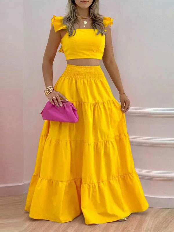 Damen Zweiteiliges Sommer-Outfit mit Volants W&W Mode