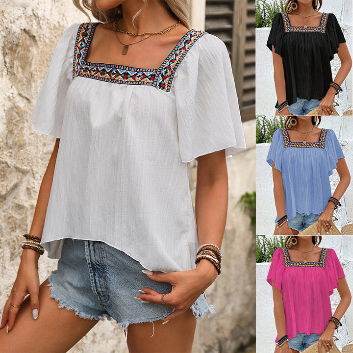 Damen luftige Sommerbluse mit Stickereien W&W Mode