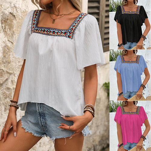Damen luftige Sommerbluse mit Stickereien W&W Mode