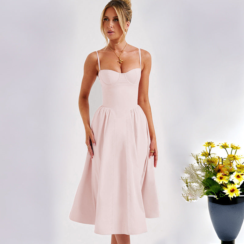 Damen Midi-Kleid mit eleganter Bustier-Oberfläche und schwingendem Rock W&W Mode