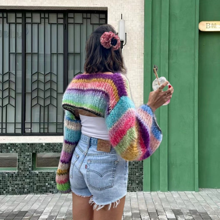 Damen Strickpullover im bunten Design mit weiten Ärmeln W&W Mode