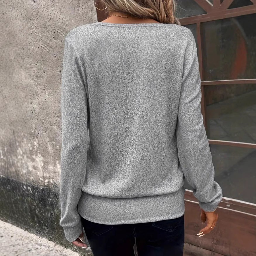 W&W Mode | Einfarbiger Quadrat-Hals-Pullover Locker Langarm Sweatshirt Tee