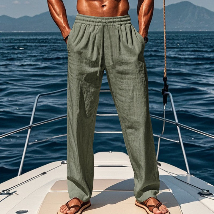 Herren lockere Leinenhose mit elastischem Bund und atmungsaktivem Gewebe W&W Mode