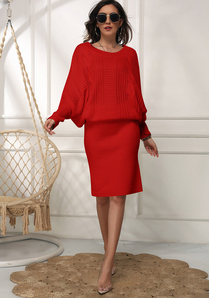 W&W Mode | Lockere Fledermausärmel Pulloverkleid