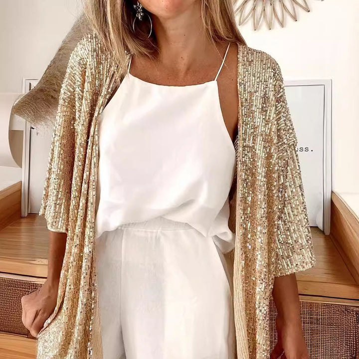 Damen Cardigan mit offener Front, feinem Strickmuster und fließender Passform
