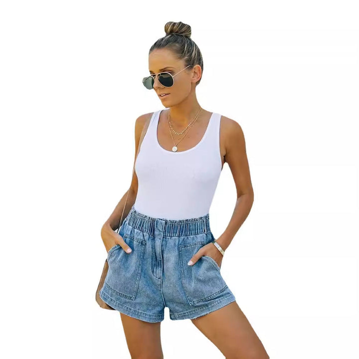 Damen Denim-Shorts mit elastischem Taillenbund und lässigem Schnitt W&W Mode