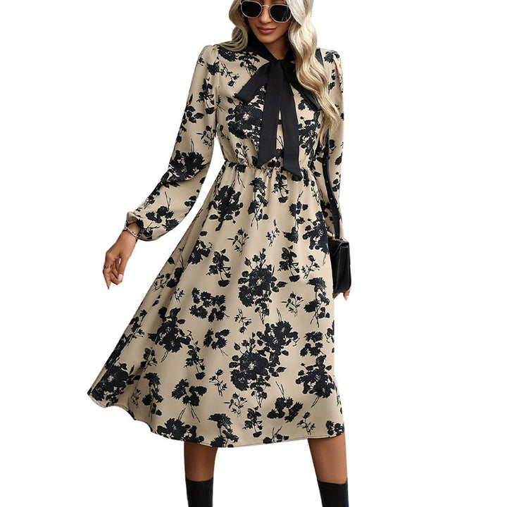 Damen elegantes Midi-Kleid mit Blumenmuster und Schleifendetails W&W Mode