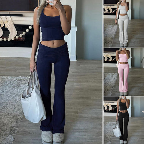 Damen Cropped-Top und Flared-Hosen Set W&W Mode