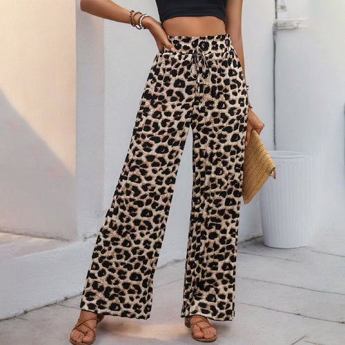 Damen Palazzo-Hose mit stylischem Leoprint und elastischem Taillenzug W&W Mode