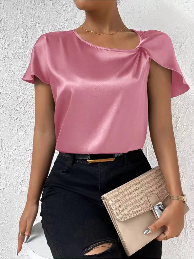W&W Mode | Satin Twist einfarbiger lockerer vielseitiger Top