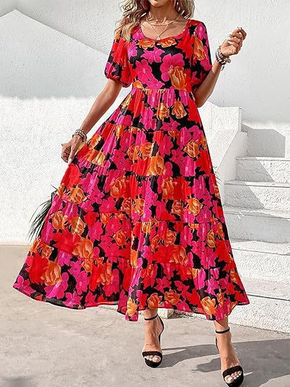 Damen Maxikleid mit Rüschendesign und floralem Muster W&W Mode