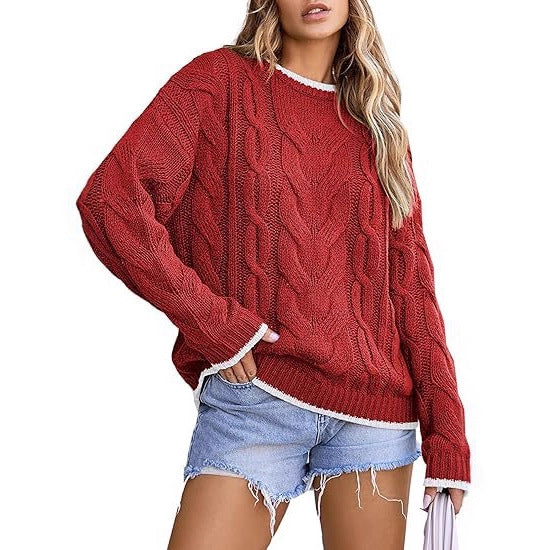 Damen Strickpullover mit grobem Zopfmuster W&W Mode
