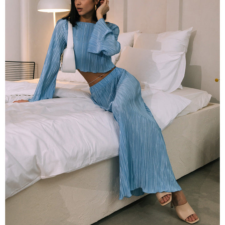 Damen Plissiertes Zweiteiler-Set mit langem Rock und cropped Oberteil W&W Mode
