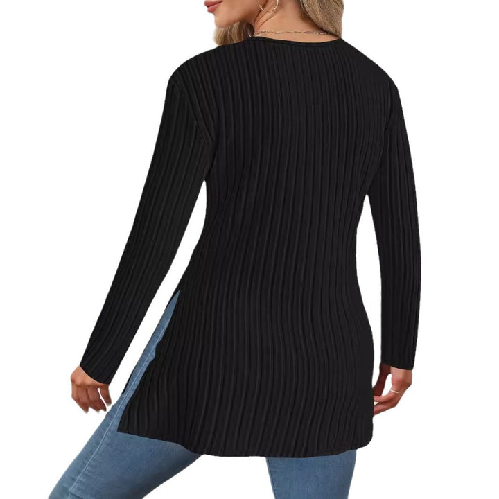 Damen elegantes Langarmshirt mit Wickeldesign und strukturierter Rippoptik W&W Mode