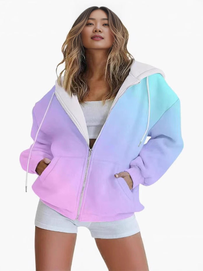 Damen oversized Kapuzenjacke mit Farbverlauf und praktischen Taschen W&W Mode