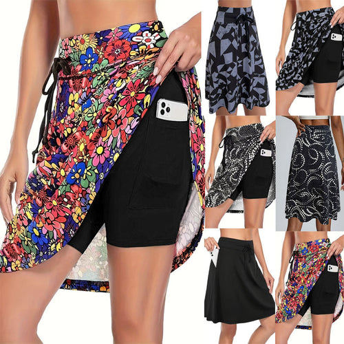 Damen funktionelle Strandshorts mit floralem Überwurf W&W Mode