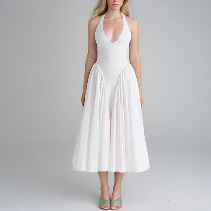 Damen Maxikleid mit tiefem V-Ausschnitt und fließendem Rock W&W Mode