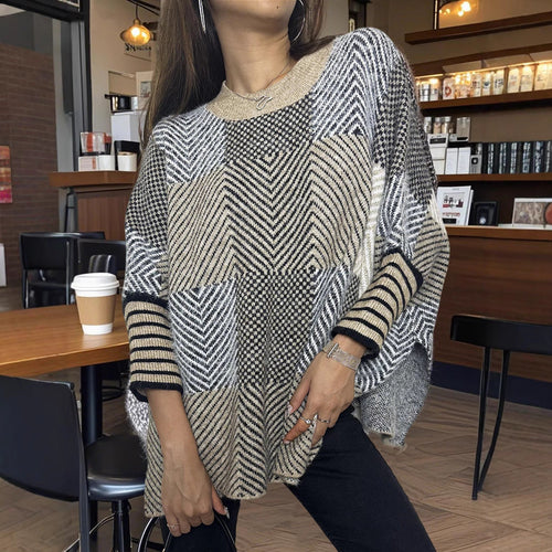 Damen asymmetrischer Strickpullover mit Zickzackmuster W&W Mode