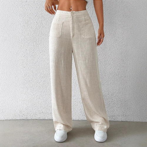 Damen weite Leinenhose mit elastischem Bund und praktischen Taschen W&W Mode