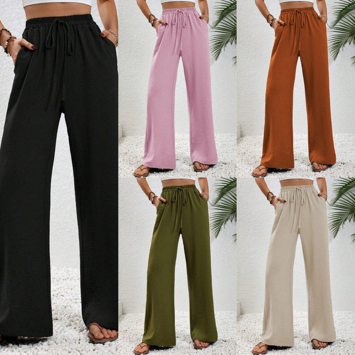 Damen lässige, breite Freizeithose mit elastischem Bund und seitlichen Taschen W&W Mode